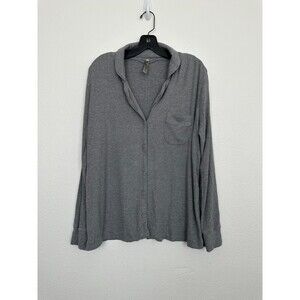 SKIMS Women's Pajama PJ Top Ribbed Knit Gray Button Down Top Size XL